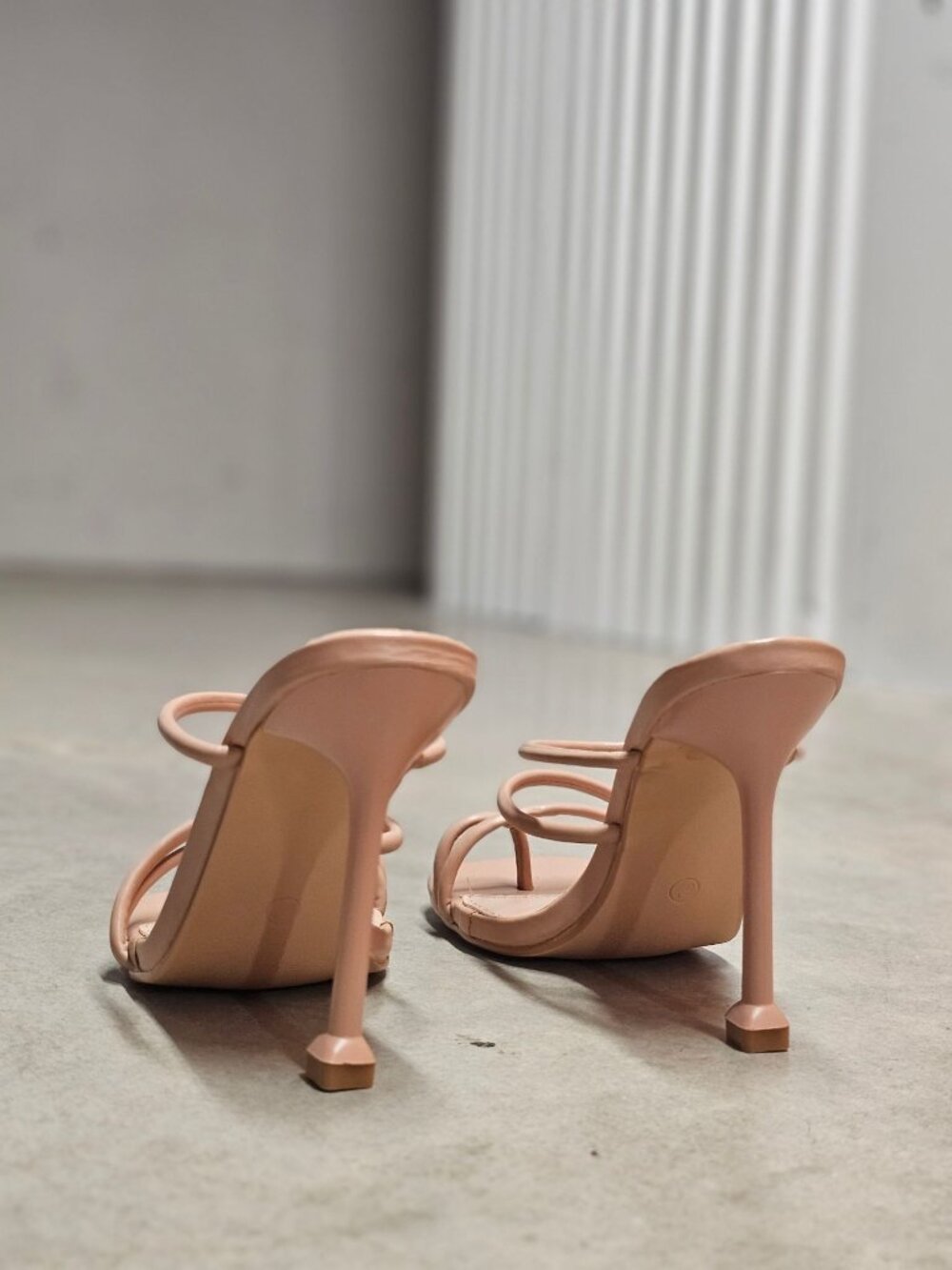 Strappy Nude Stiletto Heel Sandals With Open-Toe Square Design For Women - Picture 10 of 13